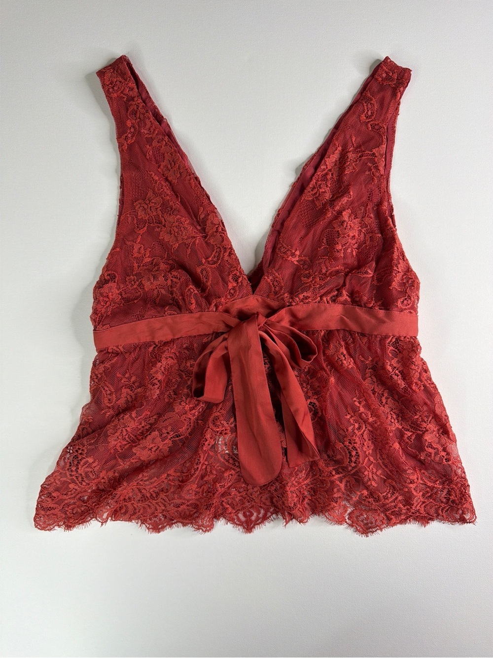 Free People boho Women's Lace V-Neck Tie-Front Camisole in Deep Red